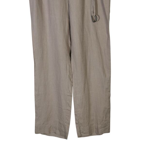Tahari 100% Linen Pants Womens 14 Tan Wide Leg Belted Utility Resort Coastal - Picture 3 of 6